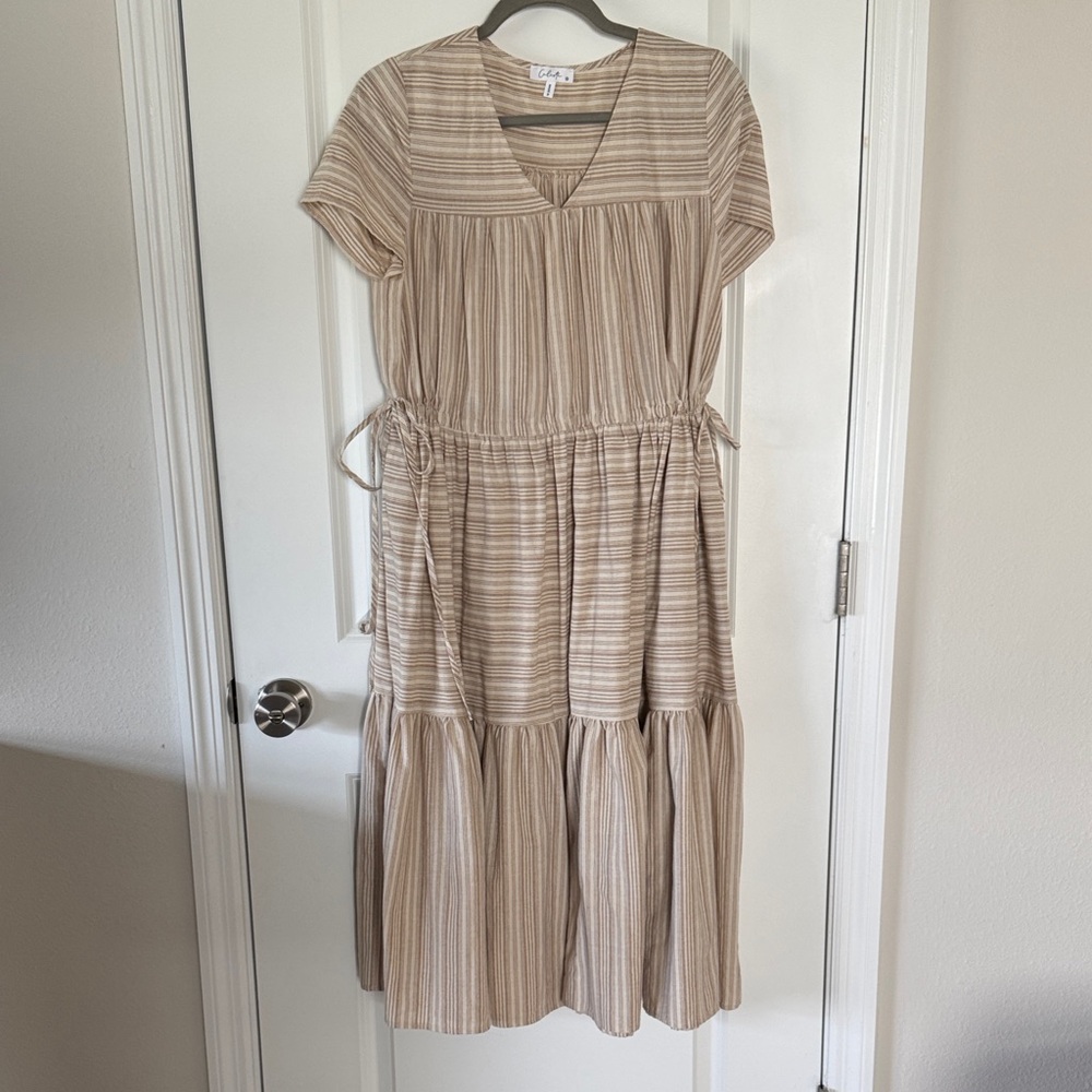 Striped Tan Midi Dress